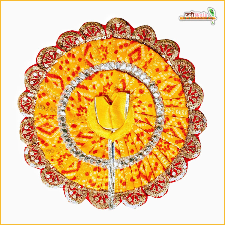 Bandhej Lace Work Yellow Laddu Gopal Poshak With Patka