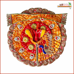 Cotton Frill Jarkan Moti Cutdana Booti Work Bandhej Multicolor Laddu Gopal Poshak