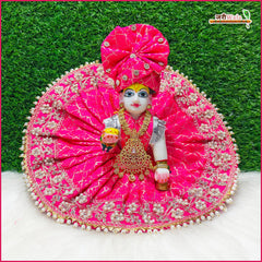 Brocade Lace Moti Work Magenta Laddu Gopal Poshak With Pagdi & Patka