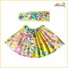 Holi Special Cotton Floral Print Yellow (Multicolor) Lehnga Patka