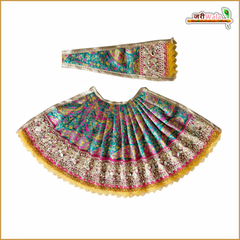 Cotton Fancy Brocade Thread Mirror Work Dark Green Lehnga Patka