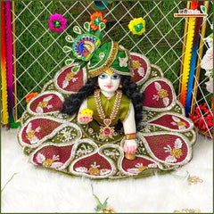 Blended Frill Thread Sitara Moti Work Multicolor Laddu Gopal Poshak With Pagdi