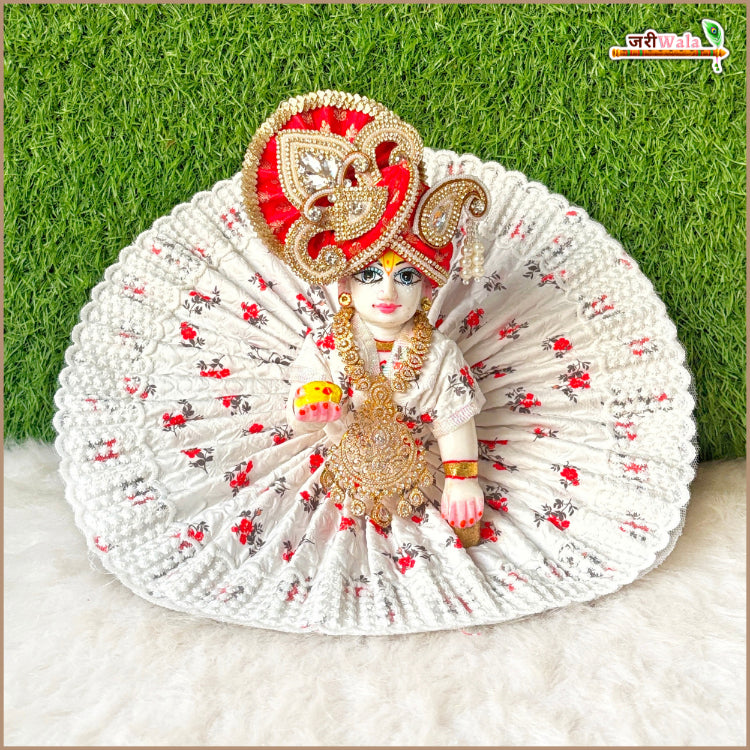 Blended Cotton Thread Work White Laddu Gopal Poshak