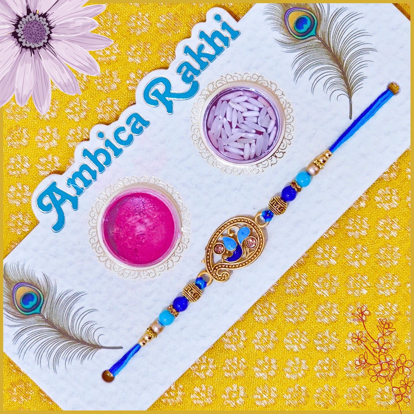 Fancy Handcrafted Antique Metal Multicolor Rakhi With Chandan Tika