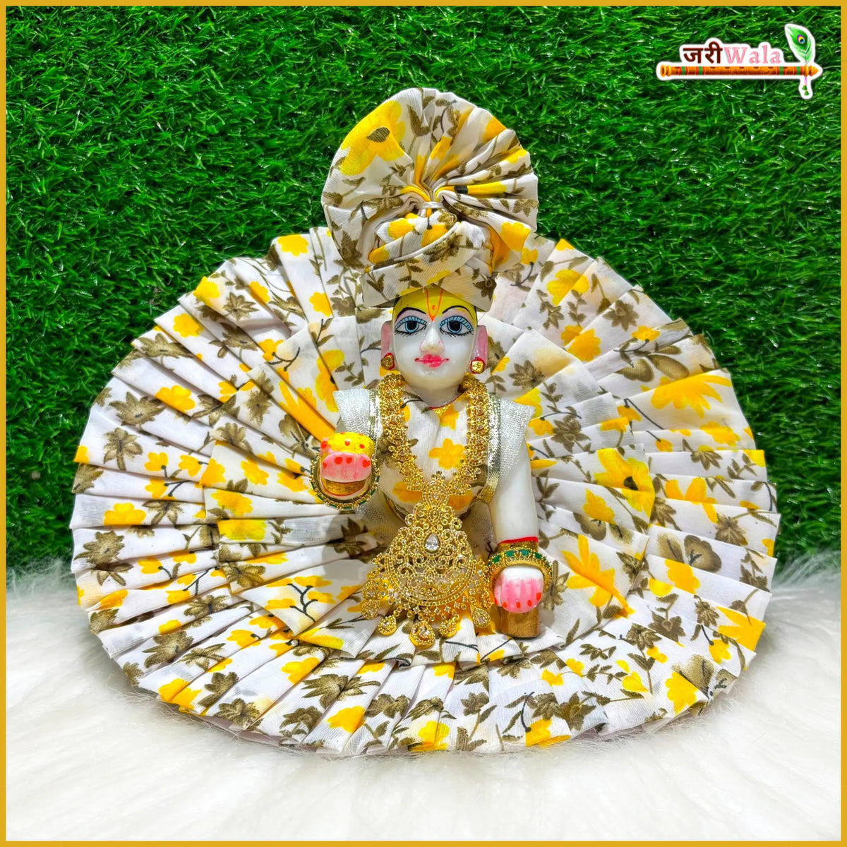 Cotton Frill Floral Print Laddu Gopal Poshak With Pagdi & Patka