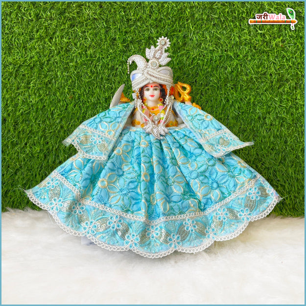 Blended Thread Sitara Lace Work Light Blue Lehnga Patka