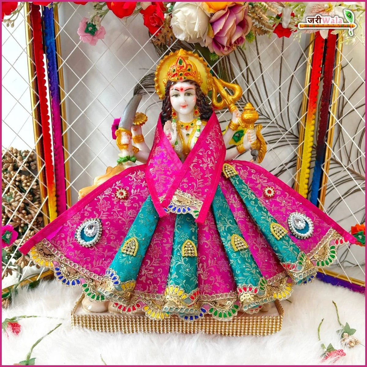 Blended Cone Thread Sitara Work Multicolor Lehnga Patka