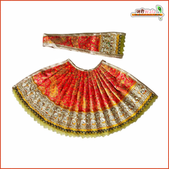 Cotton Fancy Brocade Thread Mirror Work Orange Lehnga Patka