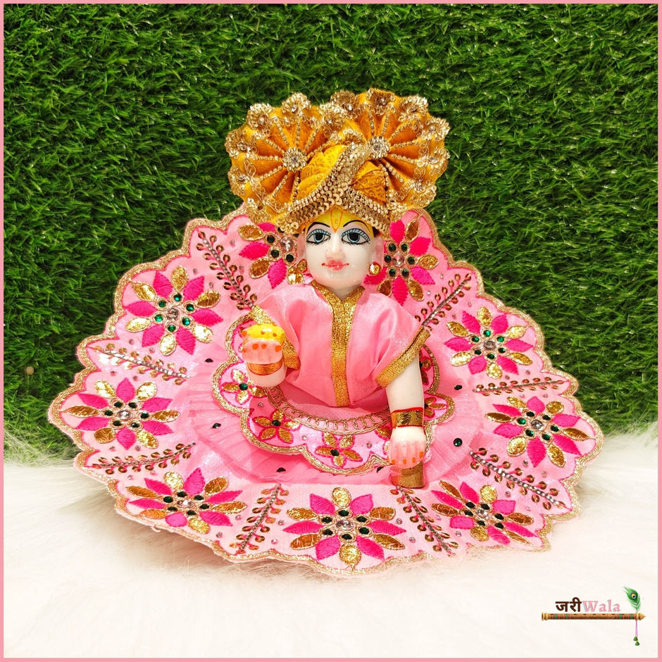 Size 4 -  Dark Pink & Orange Designer Poshak for Laddu Gopal Ji main image 1