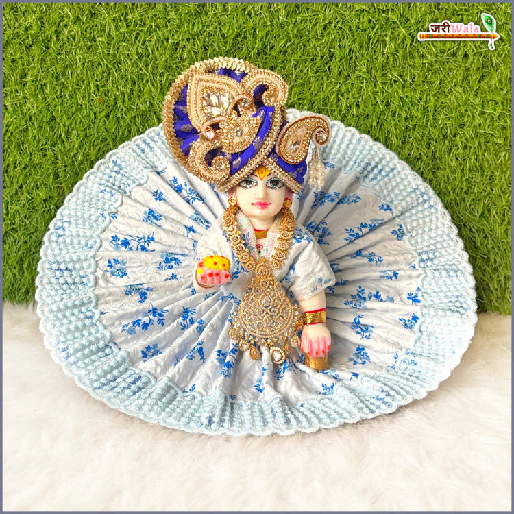 Blended Cotton Thread Work Light Blue Laddu Gopal Poshak