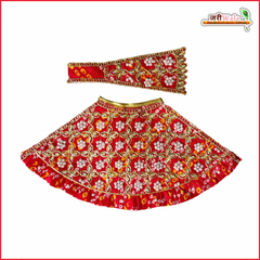 Cotton Bandhej Moti Stone Work Red Lehnga Patka