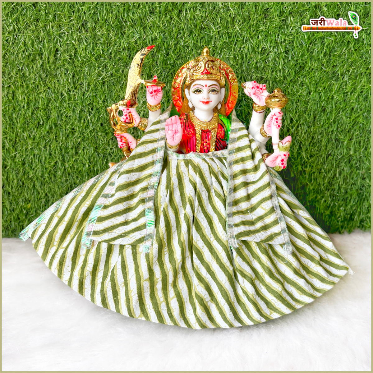 Cotton Color Print Green Lehnga Patka