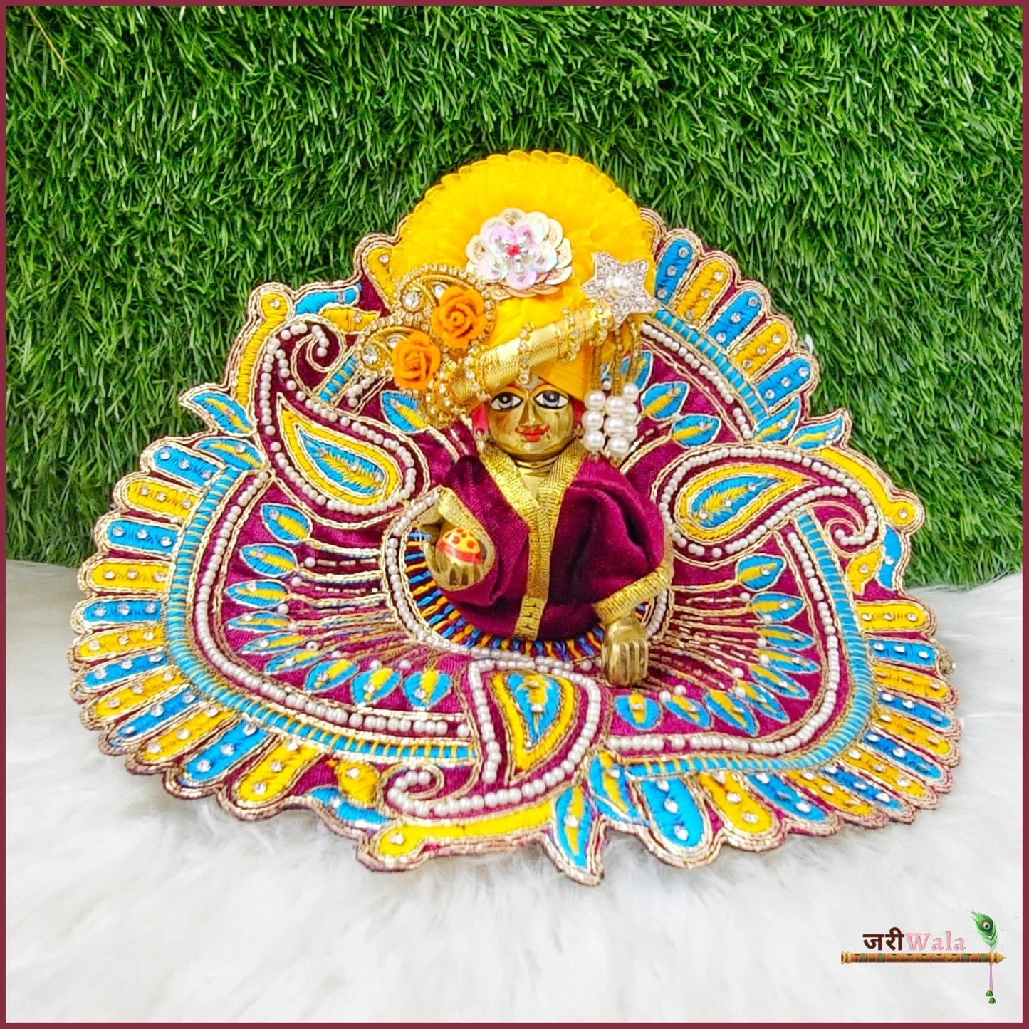 Shaneel Lace Moti Work Wine Laddu Poshak