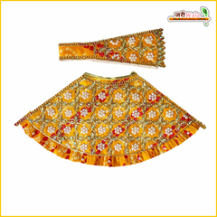 Cotton Bandhej Moti Stone Work Yellow Lehnga Patka