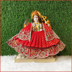 Bandhej Frill Cutdana Sitara Moti Work Red Lehnga Patka