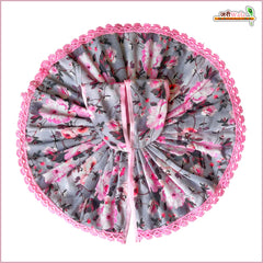 Cotton Floral Print Lace Work Baby Pink (Multicolor) Laddu Gopal Poshak