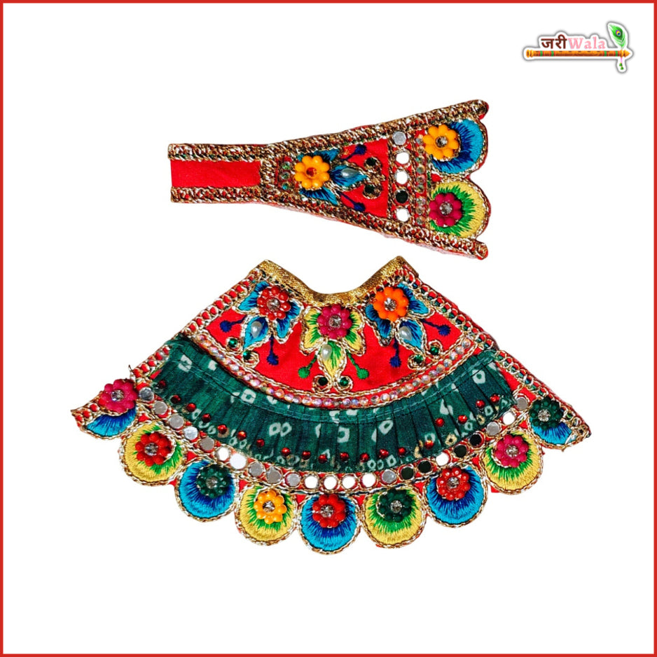 Bandhej Thread Mirror Booti Work Multicolor Lehnga Patka