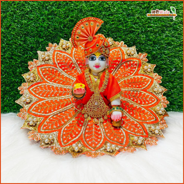 Blended Thread Moti Work Orange Laddu Gopal Poshak