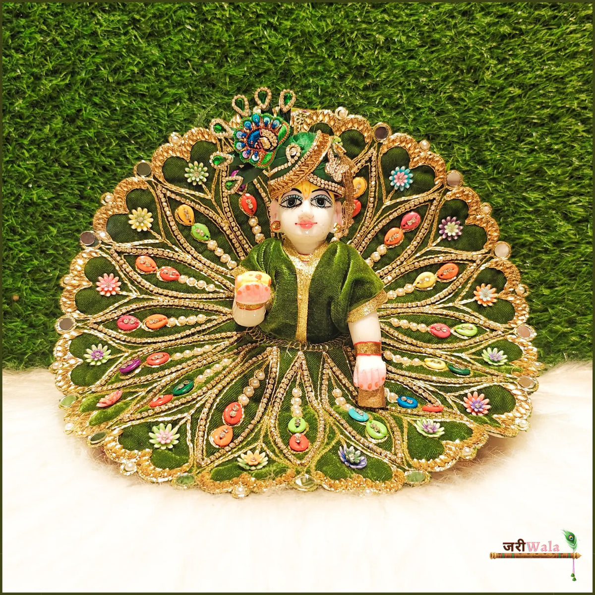 Shaneel Jarkan Stone Work Dark Green Laddu Poshak