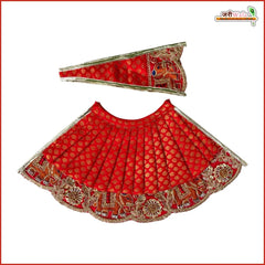 Bandhej Frill Cutdana Sitara Moti Work Red Lehnga Patka