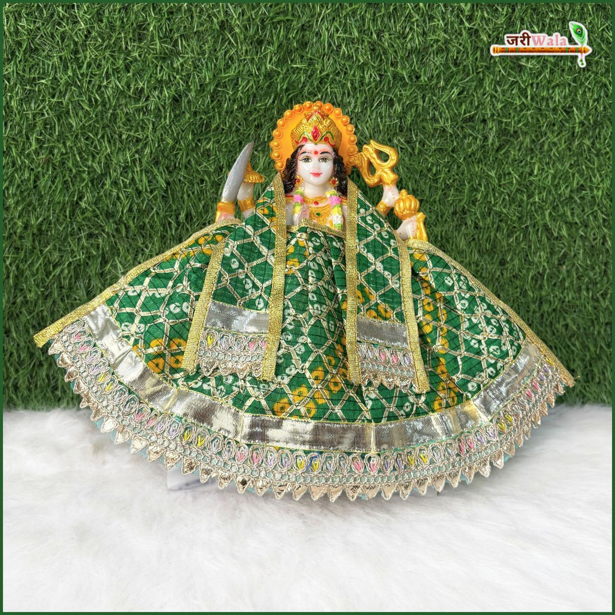 Bandhej Lace Work Green Lehnga Patka