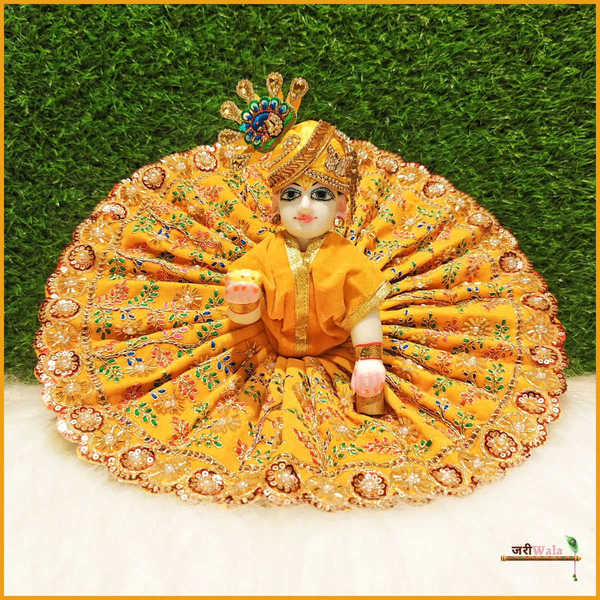 Shaneel Thread Cutdana Work Yellow Laddu Gopal Poshak