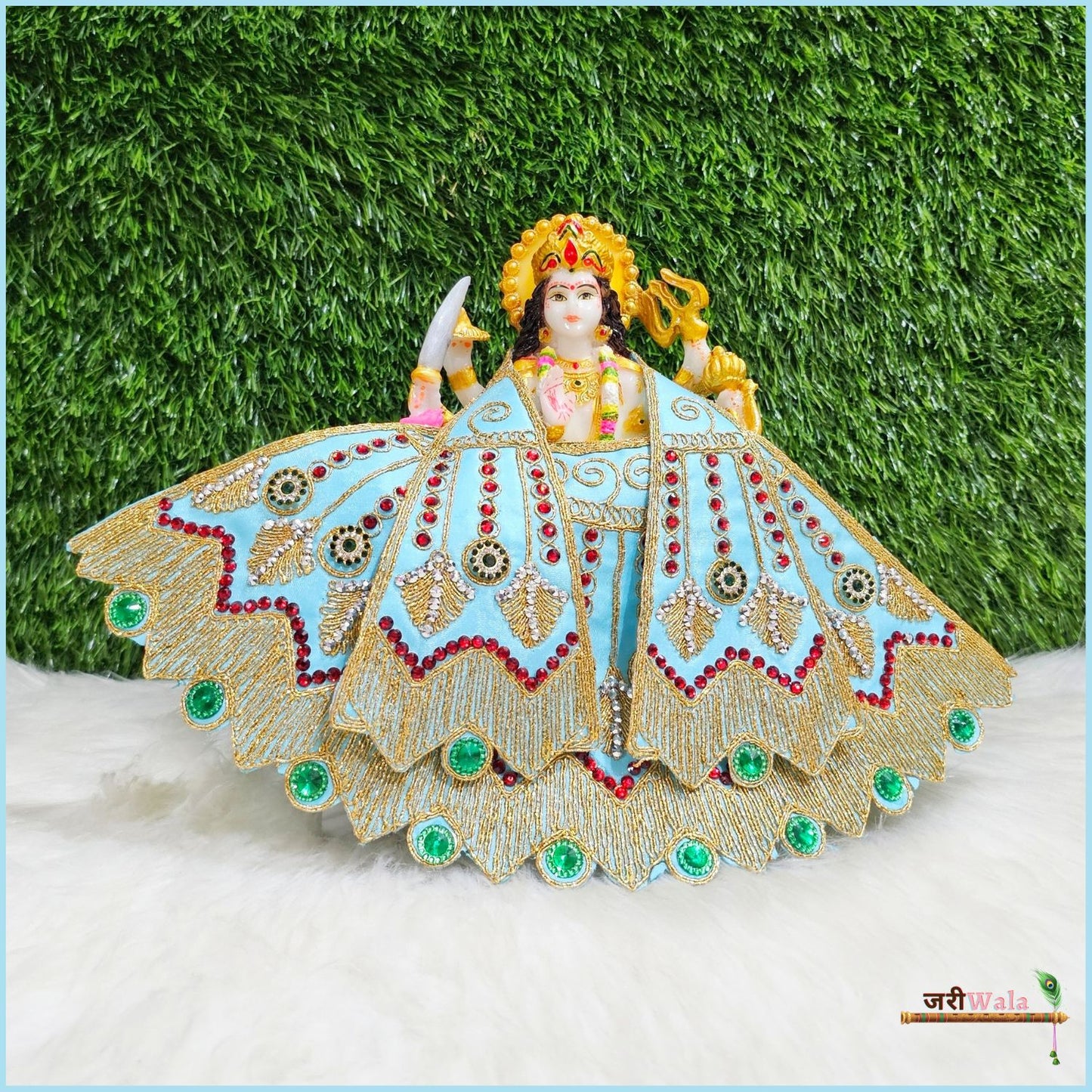 Blended Thread Stone Work Light Blue Lehnga Patka