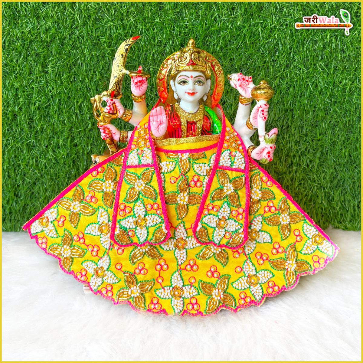 Cotton Moti Cutdana Work Yellow Lehnga Patka