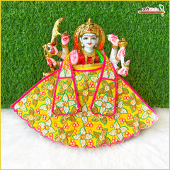 Cotton Moti Cutdana Work Yellow Lehnga Patka