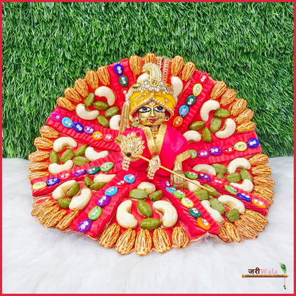 Blended Frill Plastic Dry Fruit Work Red Poshak