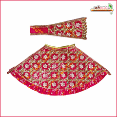 Cotton Bandhej Moti Stone Work Magenta Lehnga Patka
