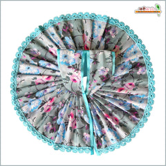 Cotton Floral Print Lace Work Light Blue (Multicolor) Laddu Gopal Poshak