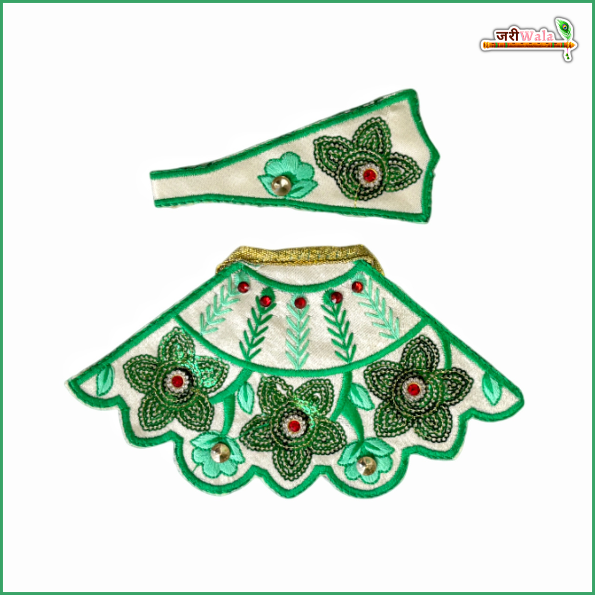 Cotton Thread Sitara Work Green Lehnga Patka