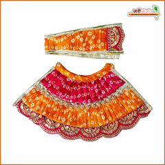 Cotton Frill Bandhej Thread Sitara Work Yellow Magenta Lehnga Patka
