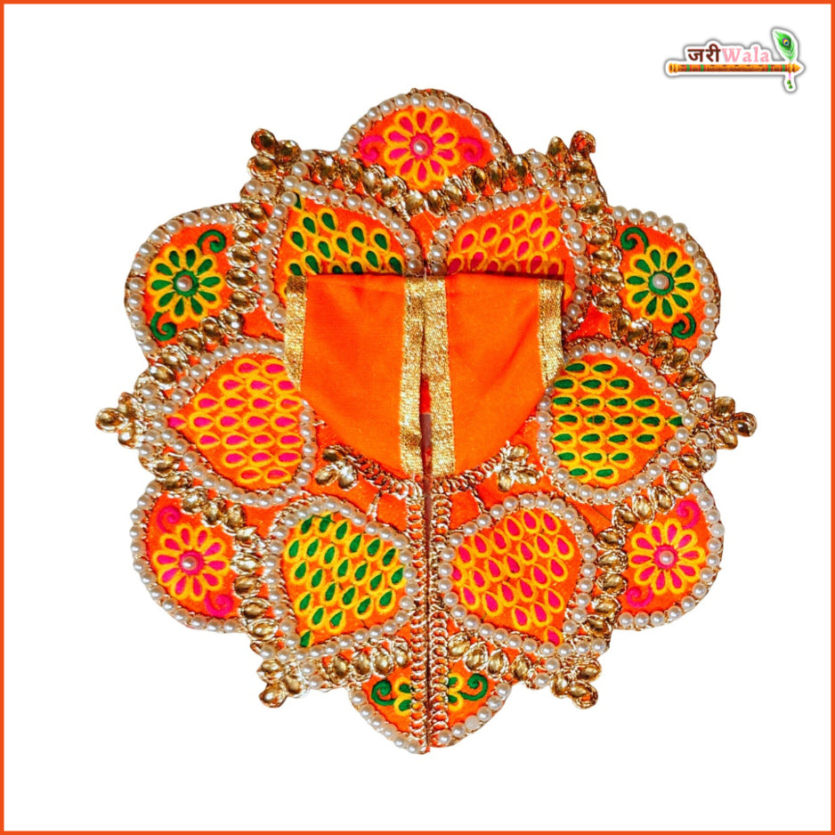 Blended Thread Moti Work Orange Laddu Gopal Poshak
