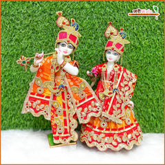 Cotton Bandhej Jarkan Booti Work Red Yellow Jugal Jodi Poshak