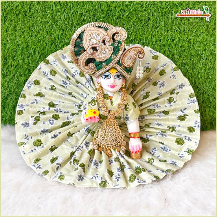 Cotton Floral Print Sea Green (Multicolor) Laddu Gopal Poshak