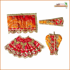 Cotton Bandhej Jarkan Booti Work Red Yellow Jugal Jodi Poshak