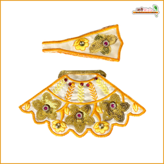 Cotton Thread Sitara Work Yellow Lehnga Patka