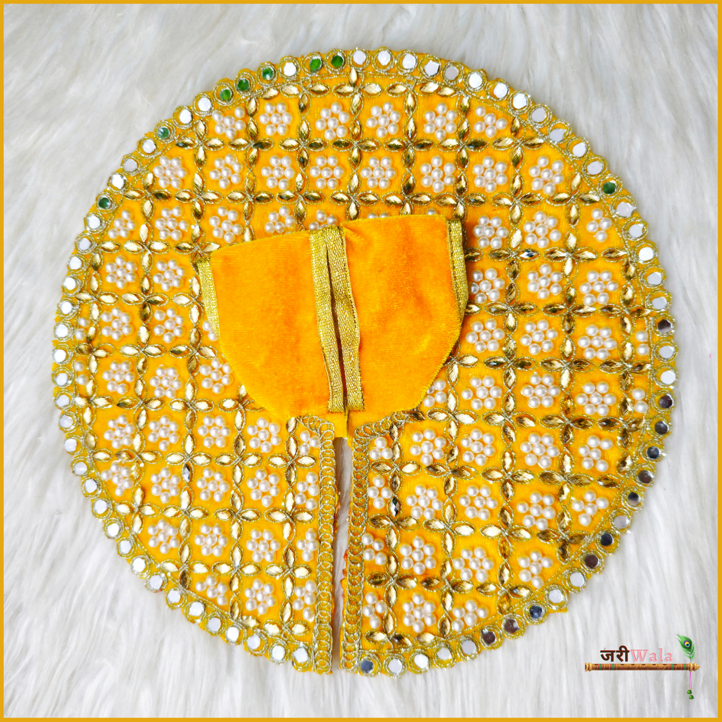 Shaneel Moti Mirror Work Yellow Laddu Poshak
