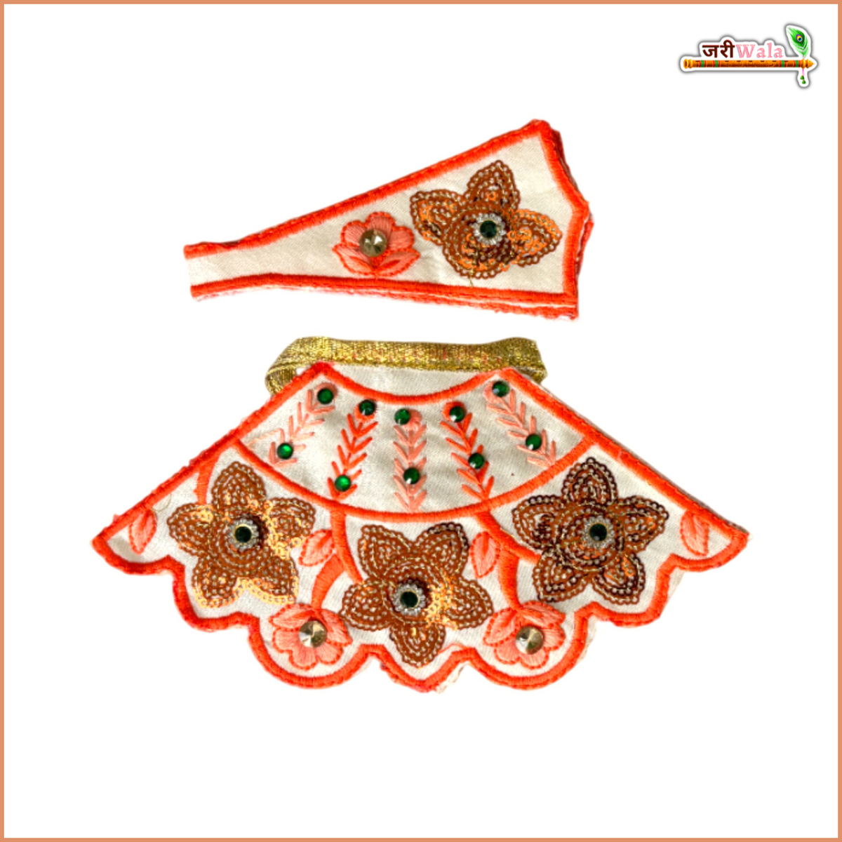Cotton Thread Sitara Work Orange Lehnga Patka