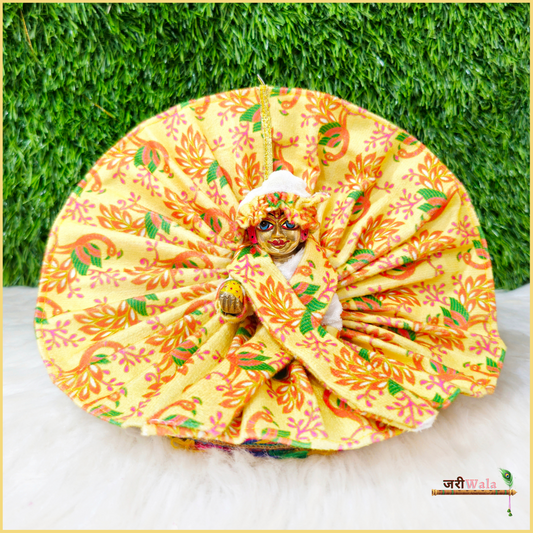 Shaneel Digital Print Floral Yellow Laddu Poshak With Patka & Cap