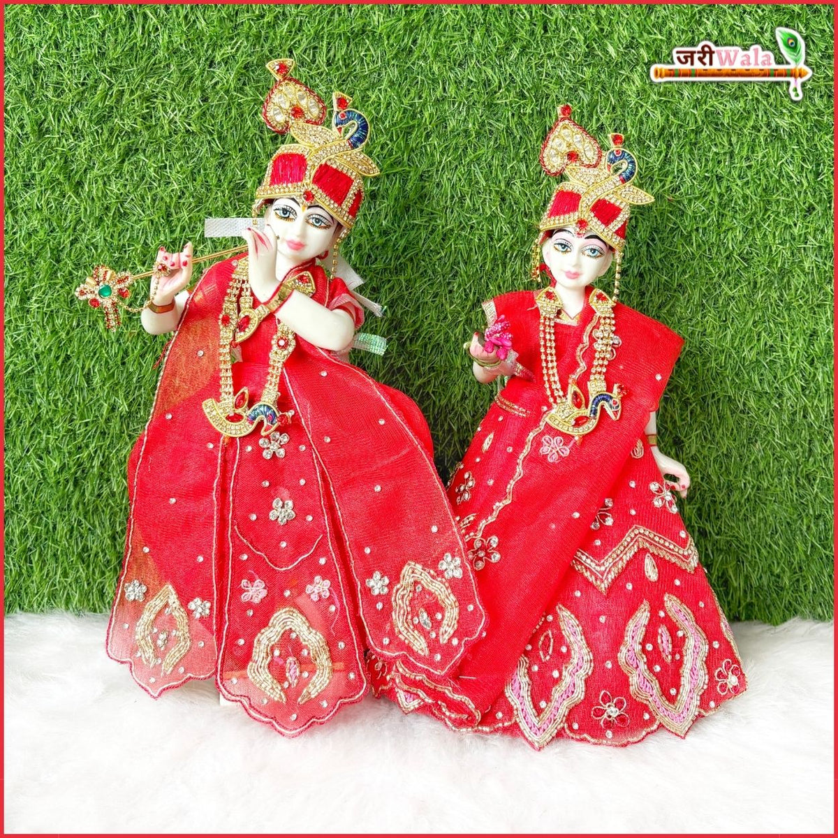Blended Thread Heavy Jarkan Cutdana Work Red Jugal Jodi Poshak