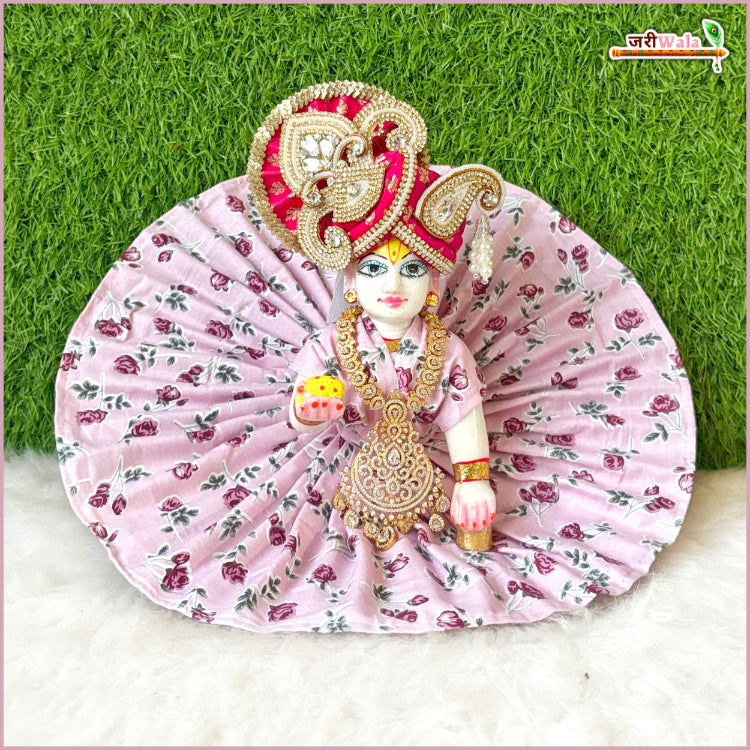 Cotton Floral Print Baby Pink (Multicolor) Laddu Gopal Poshak
