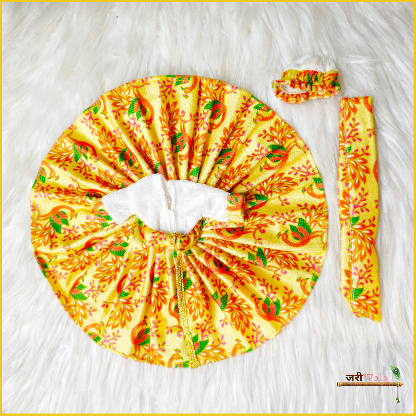 Shaneel Digital Print Floral Yellow Laddu Poshak With Patka & Cap