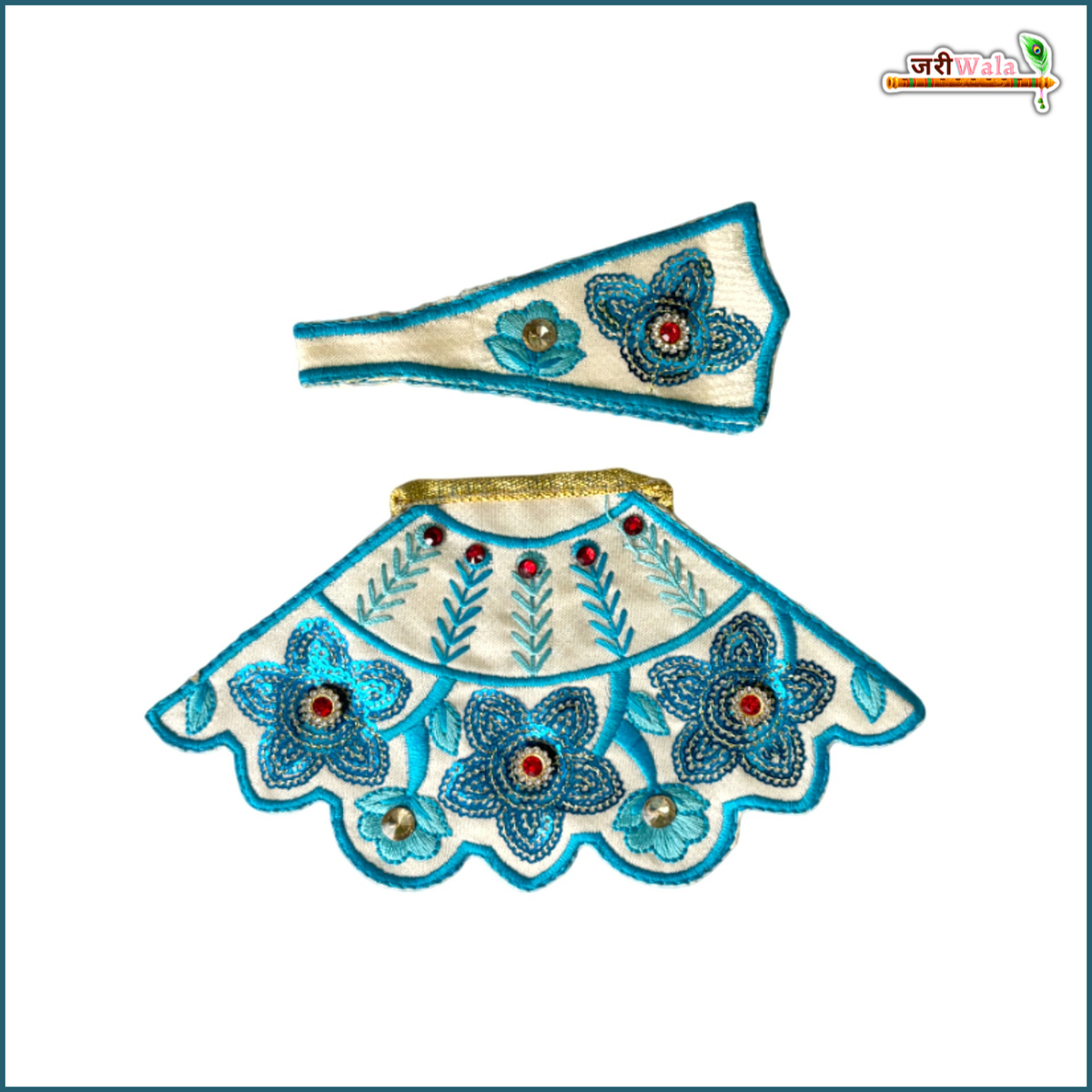 Cotton Thread Sitara Work Teal Blue Lehnga Patka