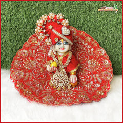 Shaneel Cutdana Sitara Moti Work Red Laddu Gopal Poshak