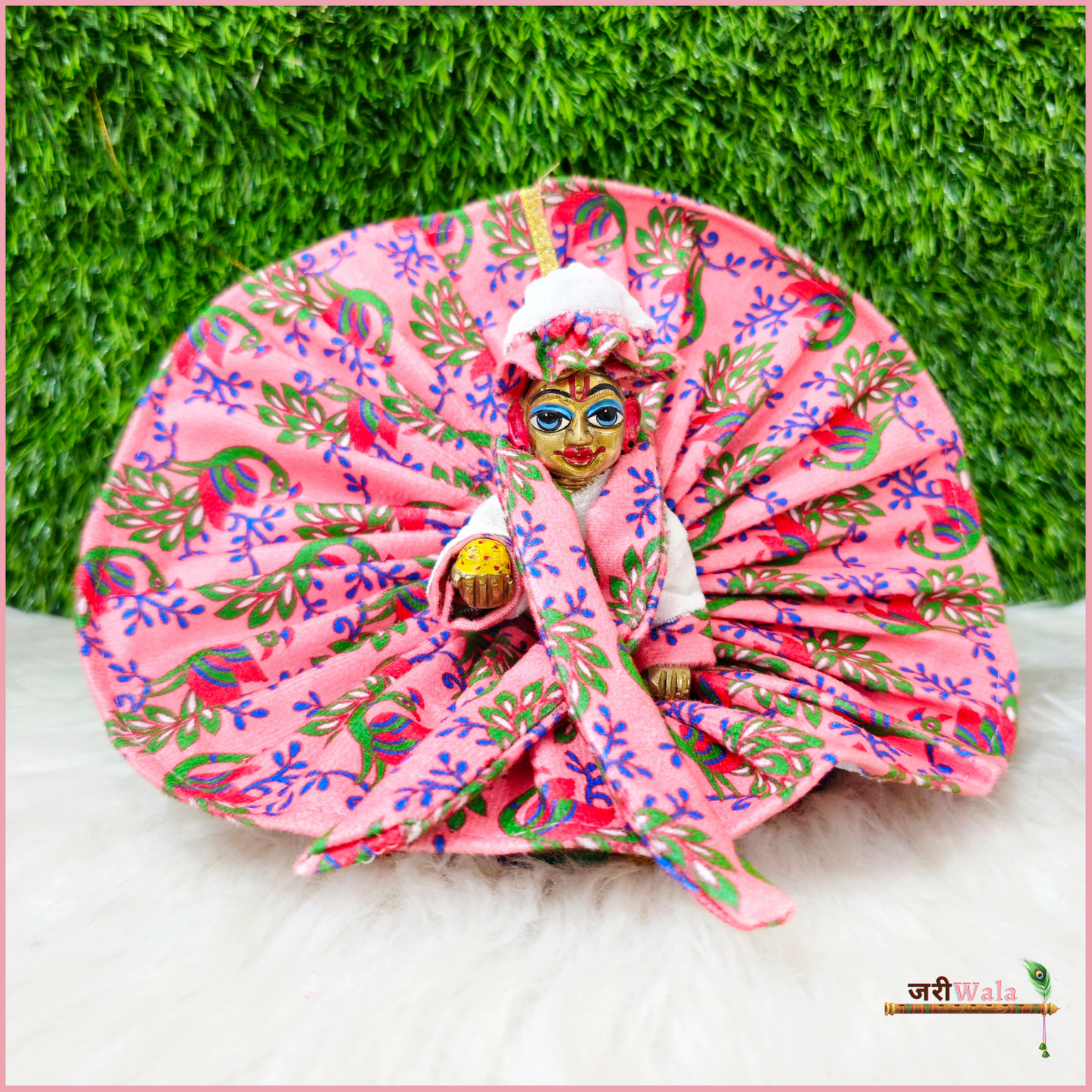 Shaneel Digital Print Floral Baby Pink Laddu Poshak With Patka & Cap