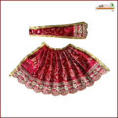 Blended Thread Lace Work Red Lehenga Patka