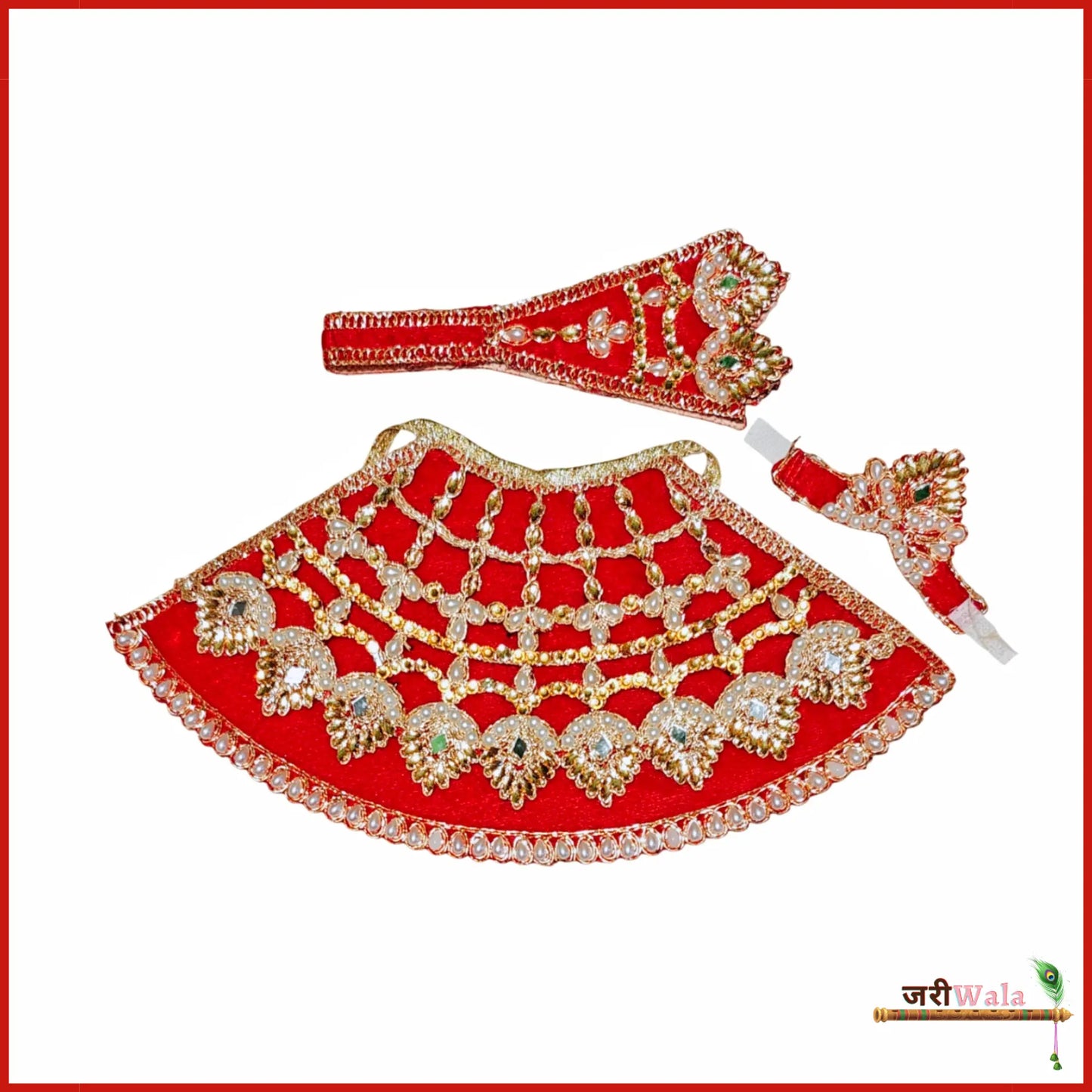 Shaneel Moti Stone Work Red Lehnga Patka With Mukut